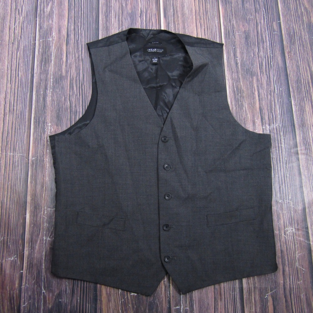 Kenneth Cole Awearness Vest Mens Large Grey Wool Blend Slim Fit Suit Waistcoat